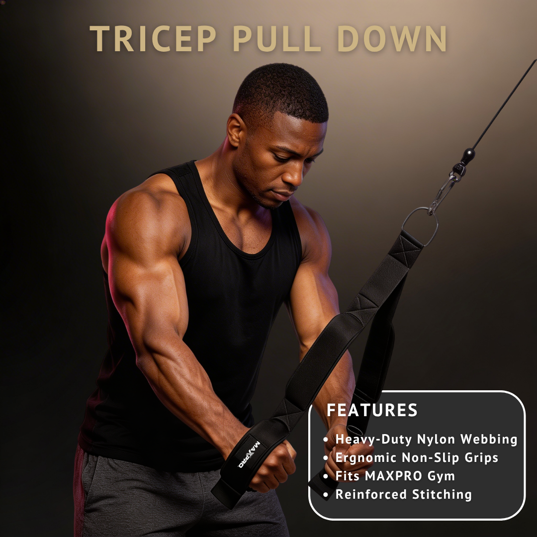 african american man doing tricep pull down using the maxpro