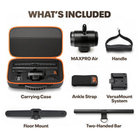 MAXPRO Air kit with carrying case, handle, ankle strap, VersaMount system, floor mount, and two-handed bar.
