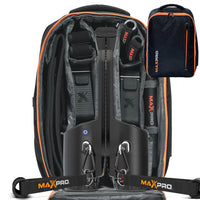 black maxpro inside of an opened maxpro travel bag (maxpack)